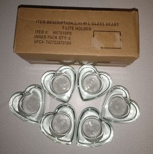 Glass heart shaped tea light candle holder 6 pack